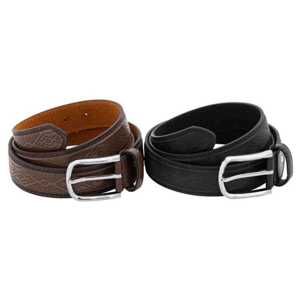 Gold Coast Men's Western Embossed Leather Belt 2 Pk in Brown and Black, Size 34